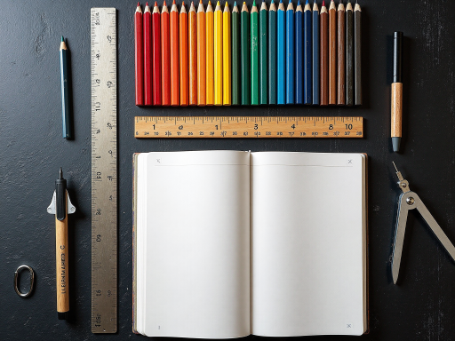 多种文具产品展示，包括彩色笔、笔记本、文件夹等，整齐摆放，明亮自然光，专业产品摄影风格